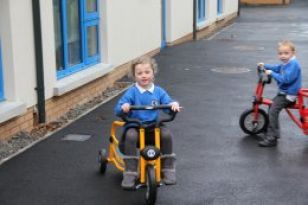 Primary one & Reception test their new tricycles